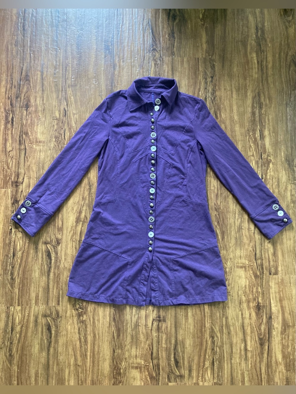 neon buddha Purple Button-Front Tunic Top with Bold Button Accents Size XS